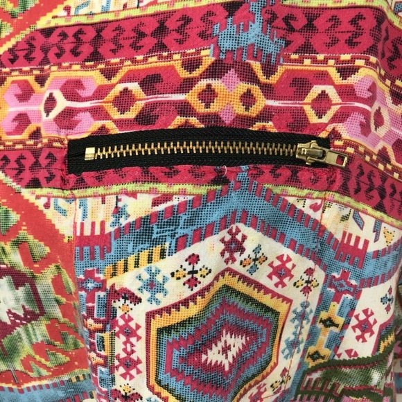Raindrops By Papillon Womens Boho Print Cuffed Sleeves Multicolor Blouse Size M - Picture 5 of 7